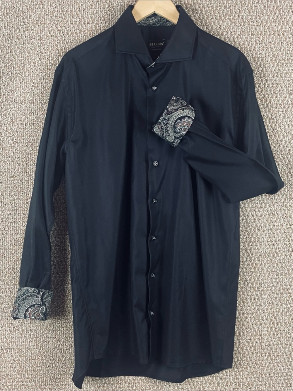 St. Croix Shirt Mens XL Contemporary Long Sleeve Button Black Paisley Cuffs F267